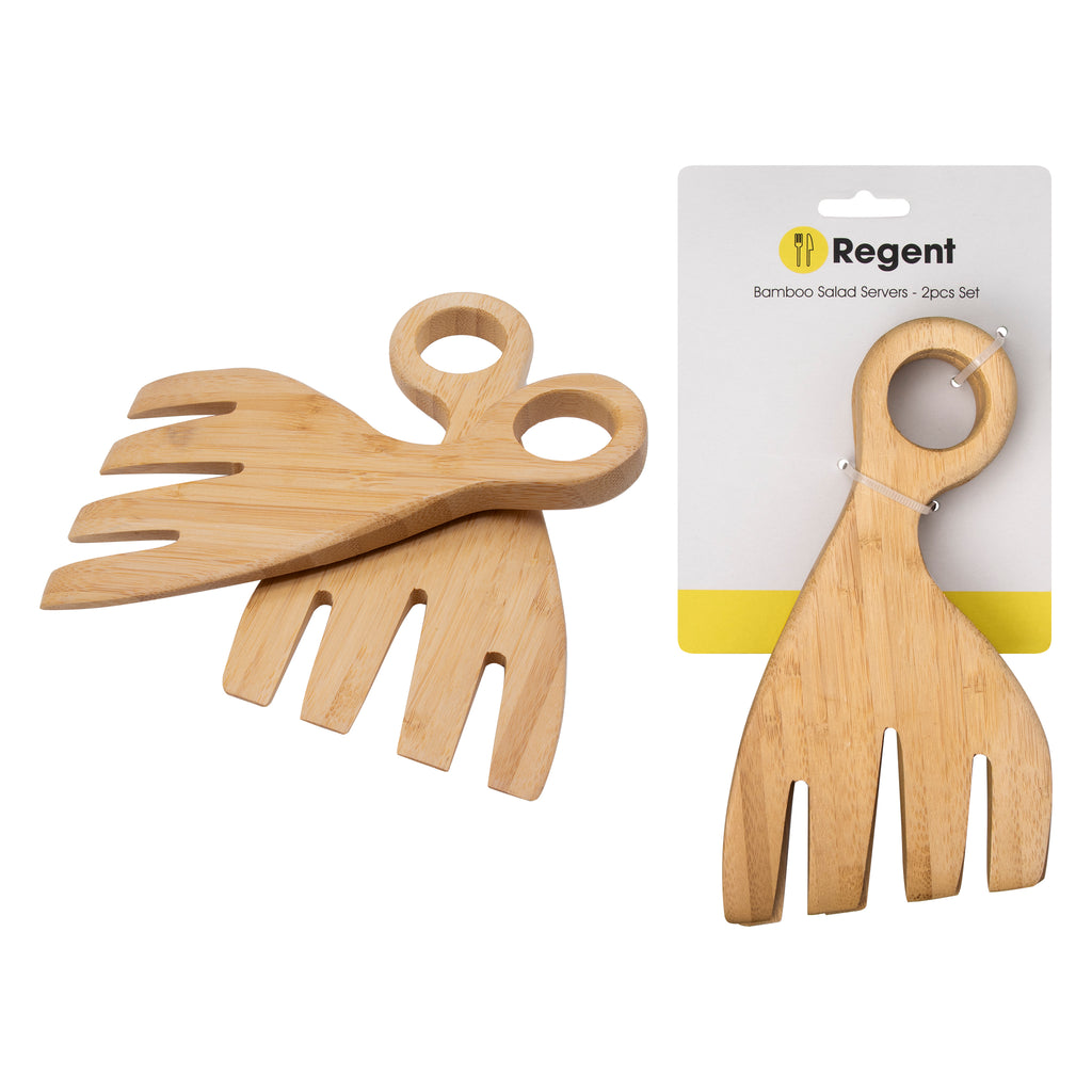 REGENT BAMBOO HAND SALAD SERVERS 2PCS SET, (100X185X15MM)