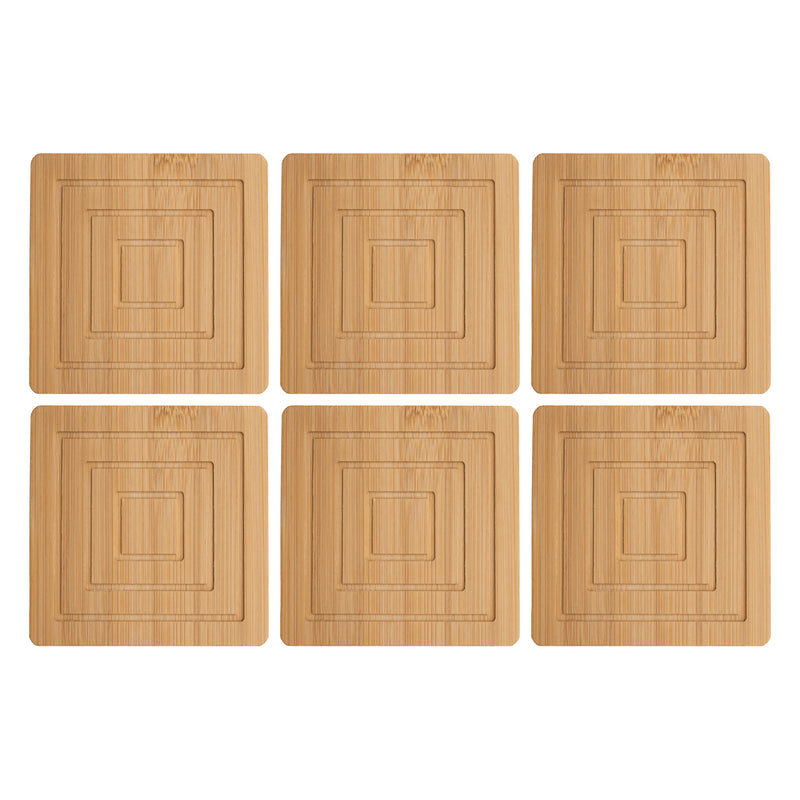 REGENT 6PC BAMBOO SQUARE COASTERS IN HOLDER SET, (115X115x56MM SET)