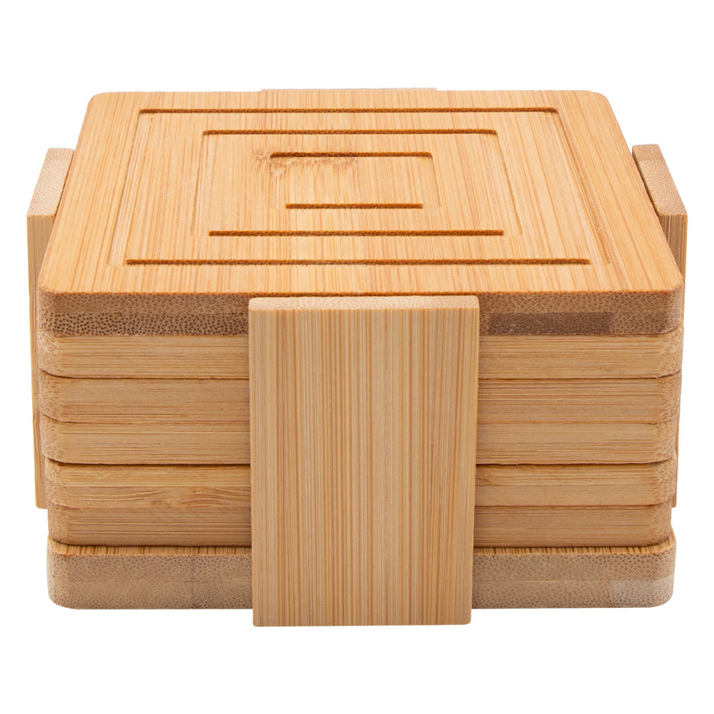 REGENT 6PC BAMBOO SQUARE COASTERS IN HOLDER SET, (115X115x56MM SET)