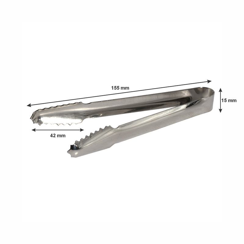 BAR BUTLER ICE TONG STAINLESS STEEL WITH SERRATED ICE GRIPS,  (155X15MM)