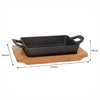 REGENT COOKWARE CAST IRON RECTANGULAR PAN WITH 2 HANDLES ON A WOODEN BOARD, (215X125X65MM)