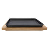 REGENT COOKWARE CAST IRON RECTANGULAR PLATTER ON A WOODEN BOARD, (270X180X35MM)