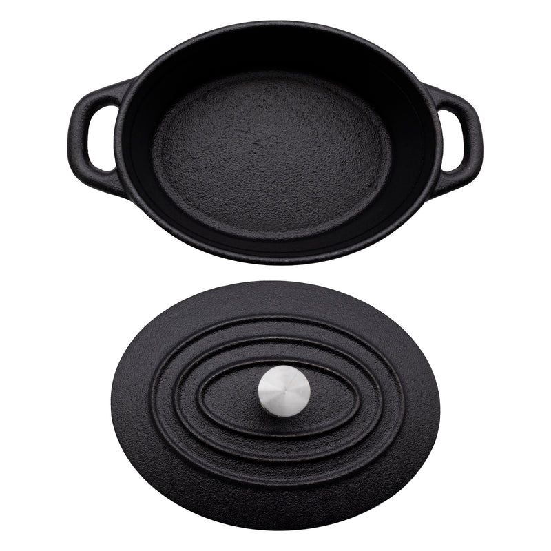 REGENT COOKWARE CAST IRON OVAL MINI POT WITH LID, 350ML (178/138X103X50MM)