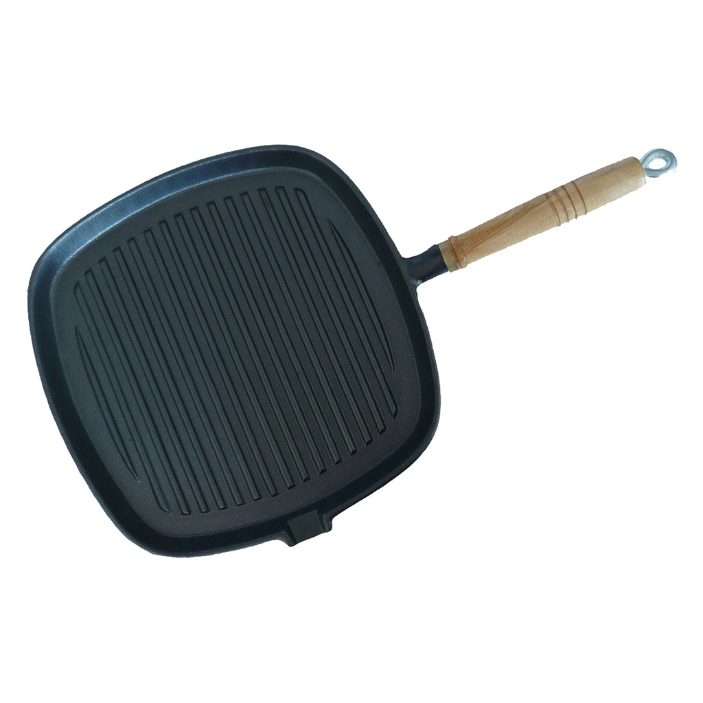 REGENT COOKWARE CAST IRON SQUARE SKILLET WITH WOODEN HANDLE, (425/245X250X20MM)