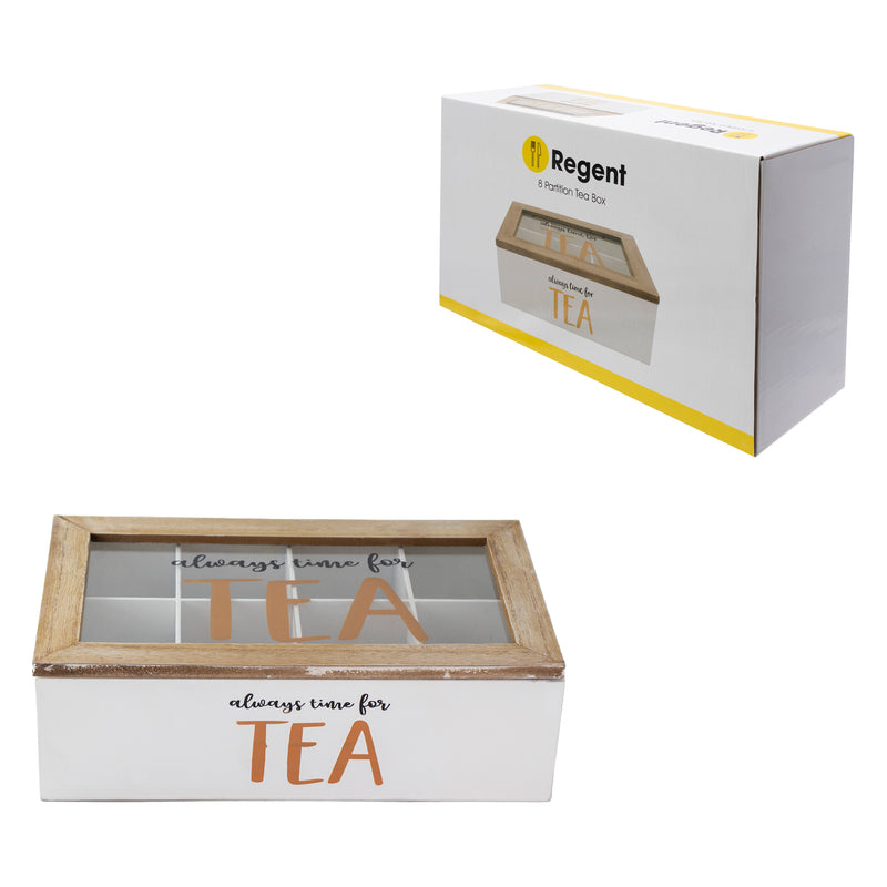 REGENT KITCHEN TEA BOX WITH 8 PARTITIONS WOOD AND GLASS, (315X190X96MM)