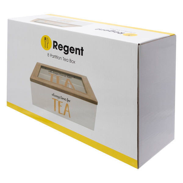 REGENT KITCHEN TEA BOX WITH 8 PARTITIONS WOOD AND GLASS, (315X190X96MM)