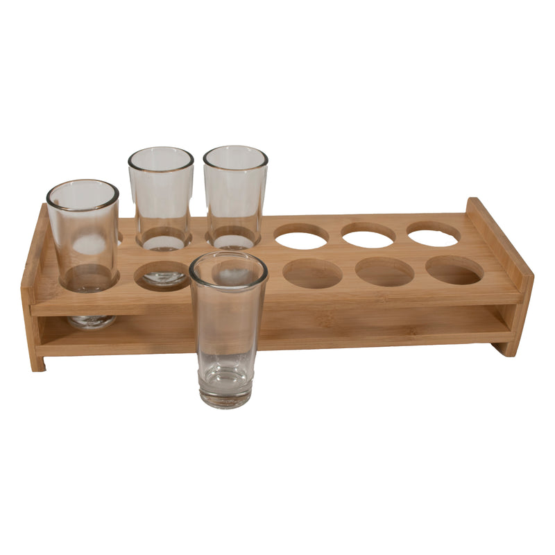 BAR BUTLER BAMBOO 12 HOLE SHOT GLASS SERVING STAND, (300X108X60MM)