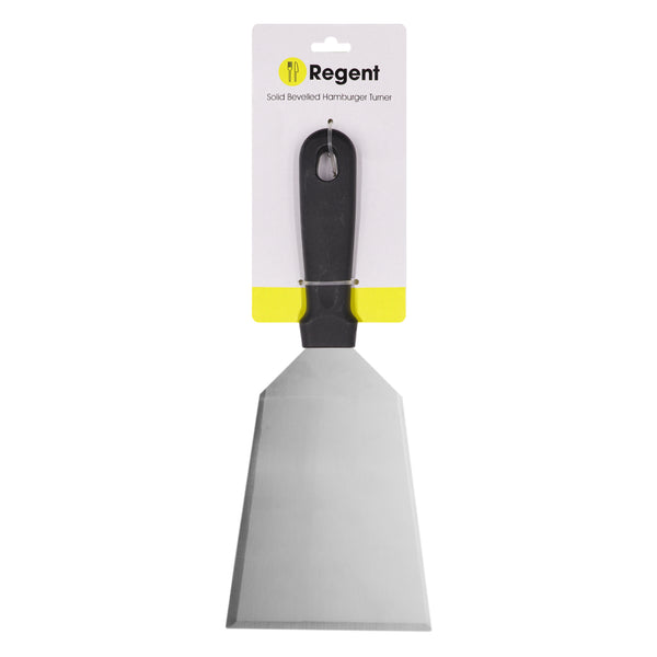 REGENT HAMBURGER SOLID BEVELLED TURNER ST STEEL WITH BLACK PP HANDLE, (275X90X28MM)