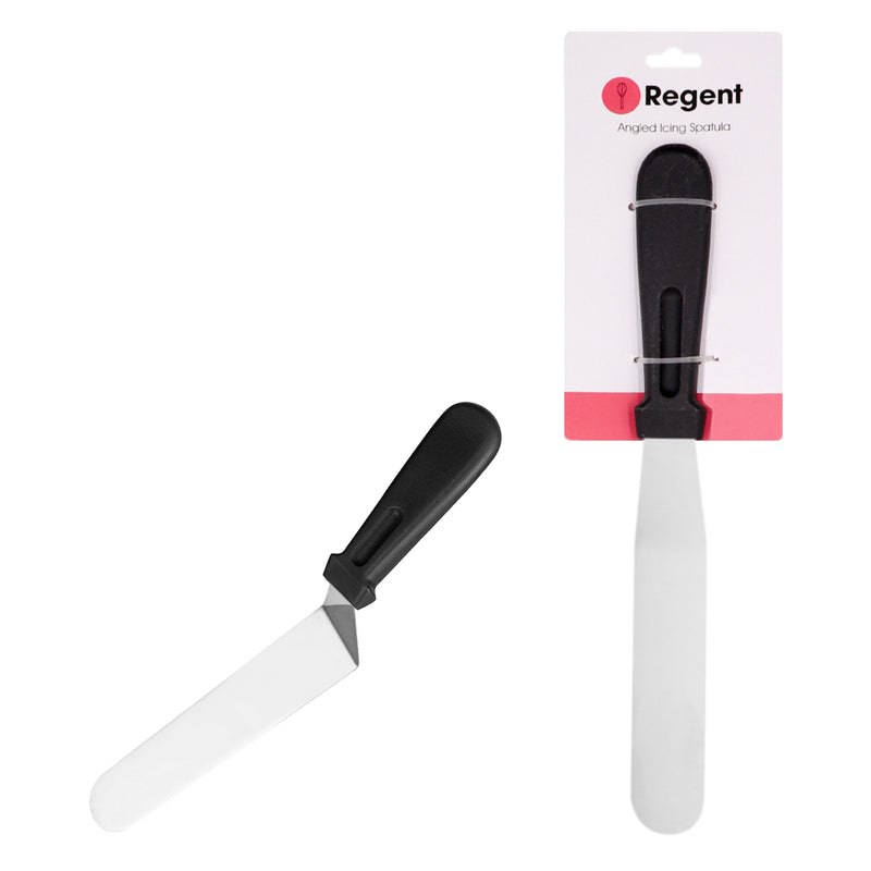 REGENT BAKEWARE ICING SPATULA ANGLED WITH PP PLASTIC BLACK HANDLE, (275X30X15MM)