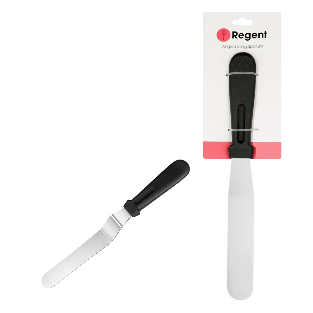 REGENT BAKEWARE ICING SPATULA ANGLED WITH PP PLASTIC BLACK HANDLE, (275X30X15MM)