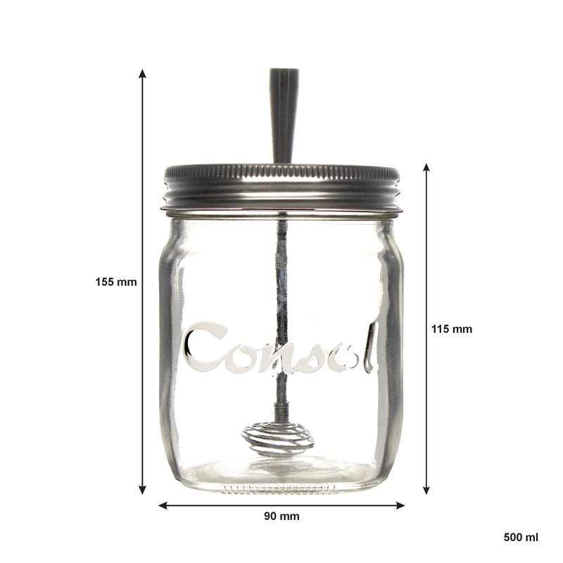 REGENT GLASS JAR WITH STAINLESS STEEL HONEY DRIZZLER, 500ML (90MM DIAX155MM)