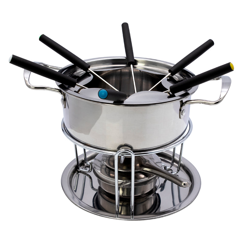 REGENT COOKWARE FONDUE SET WITH BURNER & 6 FORKS STAINLESS STEEL, (250/180MM DIAX170MM)