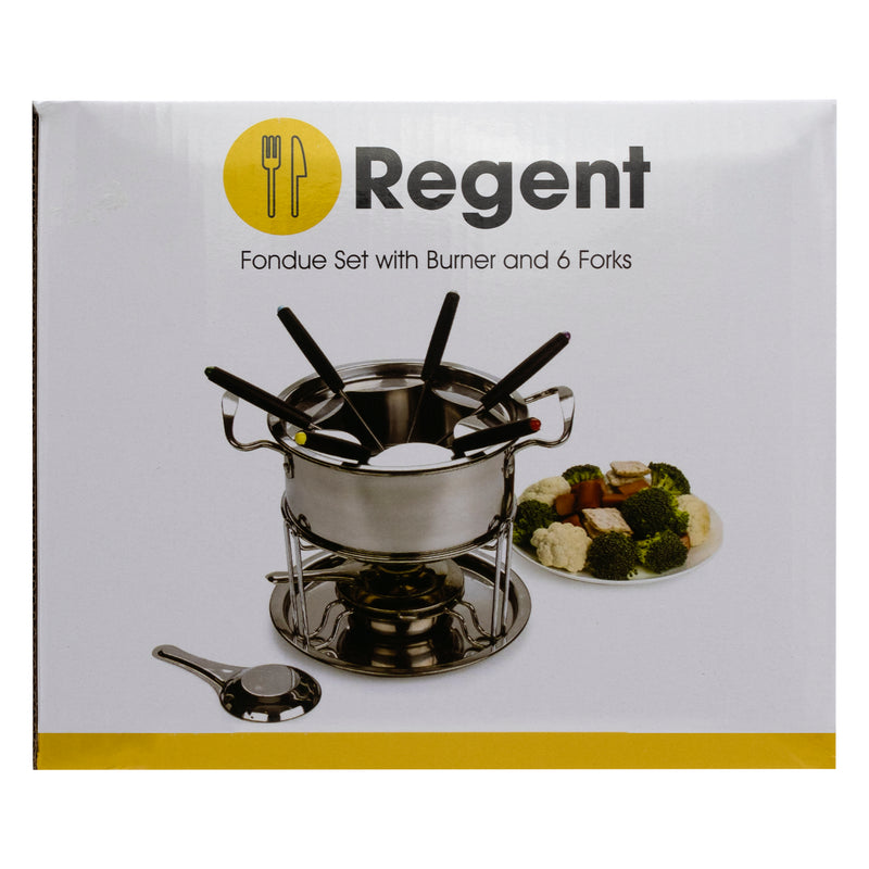 REGENT COOKWARE FONDUE SET WITH BURNER & 6 FORKS STAINLESS STEEL, (250/180MM DIAX170MM)