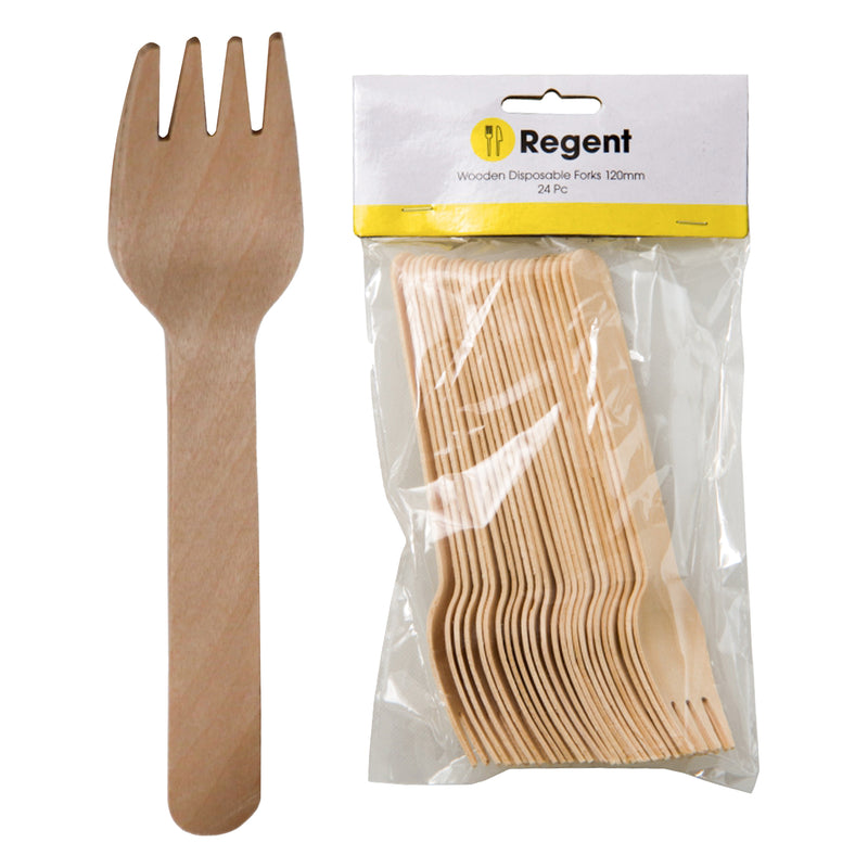 REGENT DISPOSABLE WOODEN FORKS 24PCS, (160X26MM)