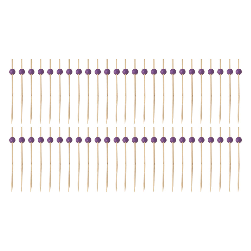 REGENT DISPOSABLE BAMBOO PICKS WITH COLOURED BEADS 50PCS, (120MM)