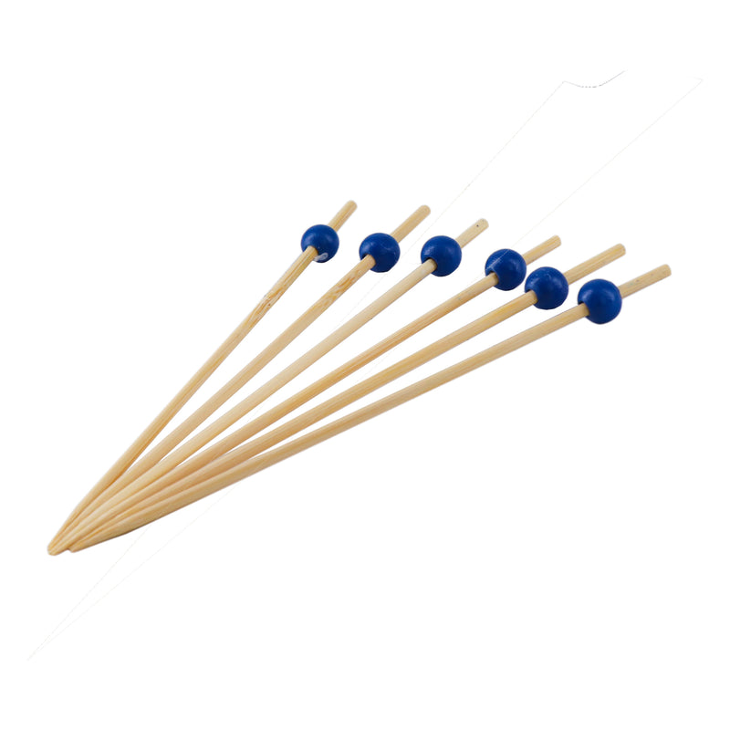 REGENT DISPOSABLE BAMBOO FOOD PICKS WITH BLUE BEADS 50PCS, (150MM)