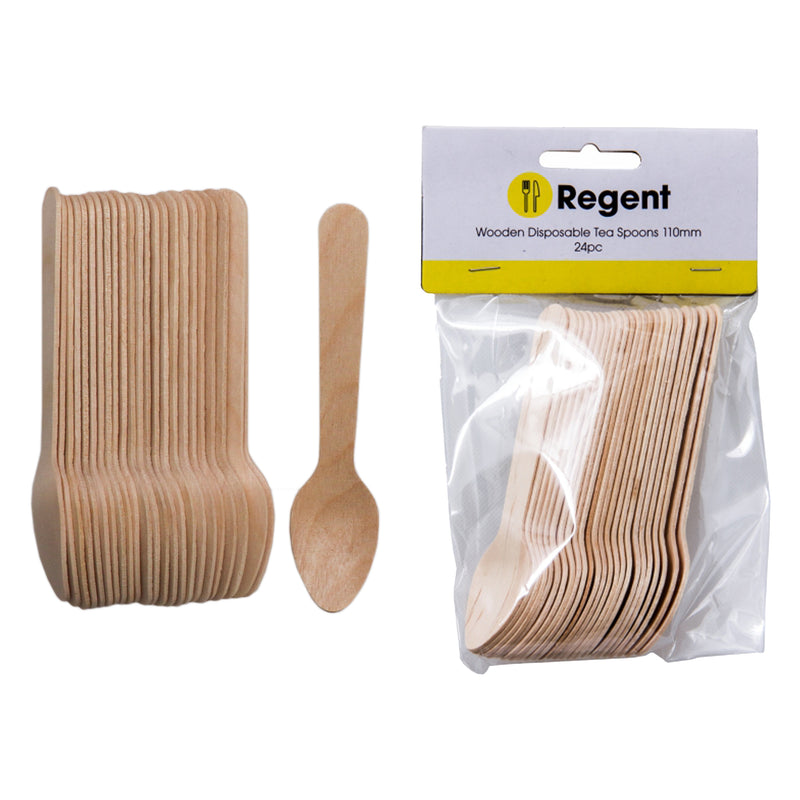 REGENT DISPOSABLE WOODEN TEASPOONS 24PCS, (110X23MM)