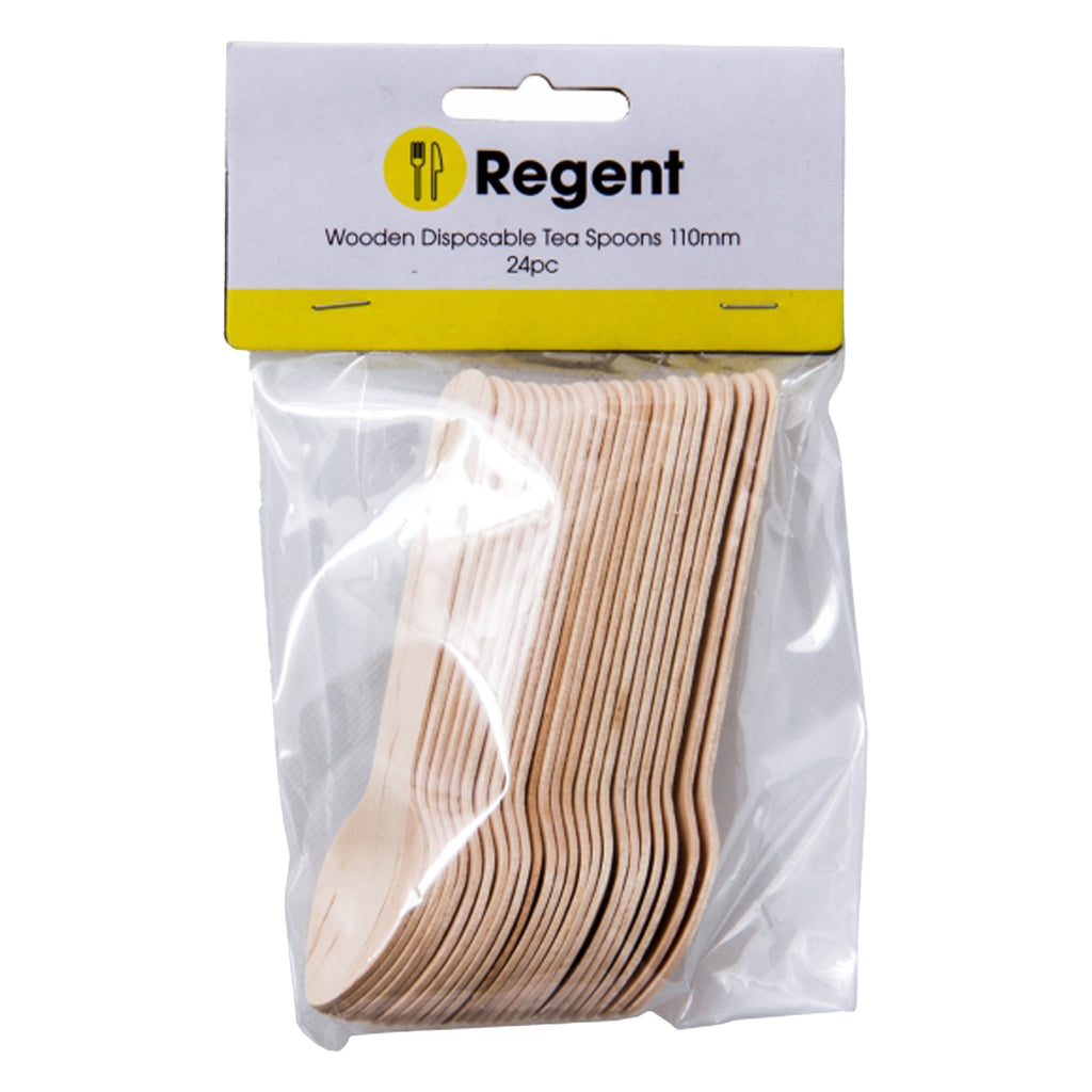 REGENT DISPOSABLE WOODEN TEASPOONS 24PCS, (110X23MM)