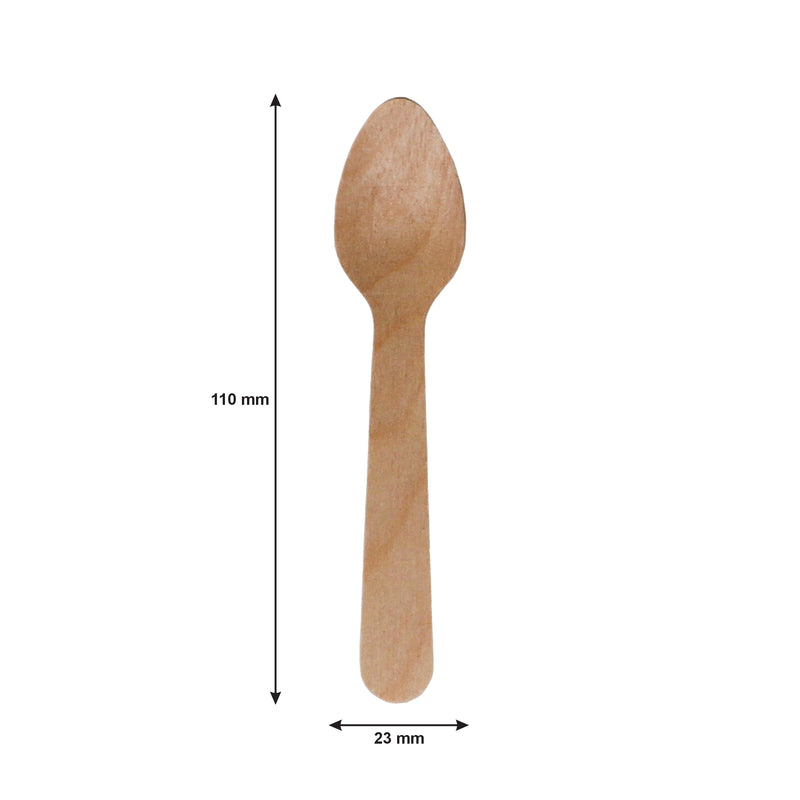 REGENT DISPOSABLE WOODEN TEASPOONS 100PCS, (110X23MM)