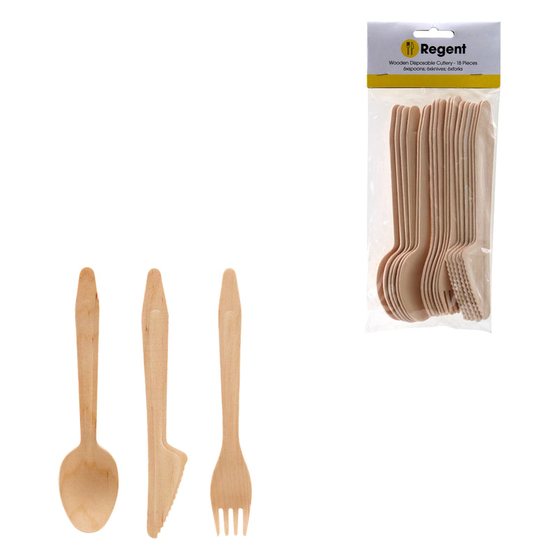 REGENT DISPOSABLE BAMBOO CUTLERY 18PCS SET, (6 SPOONS, 6 KNIVES & 6 FORKS)