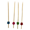 REGENT DISPOSABLE BAMBOO PICKS MIXED RED, BLUE, PINK & BLACK FLOWERS 24PCS, (120MM)