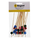 REGENT DISPOSABLE BAMBOO PICKS MIXED RED, BLUE, PINK & BLACK FLOWERS 24PCS, (120MM)