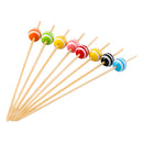 REGENT DISPOSABLE BAMBOO FOOD PICKS WITH MIXED COLOURED STRIPED BEADS 24PCS, (120MM)