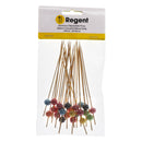 REGENT DISPOSABLE BAMBOO FOOD PICKS WITH MIXED COLOURED STRIPED BEADS 24PCS, (120MM)