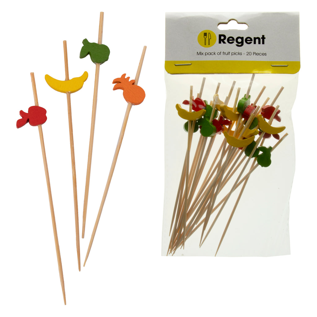 REGENT DISPOSABLE BAMBOO MIX PACK OF FRUIT PICKS 20PCS, (120MM)