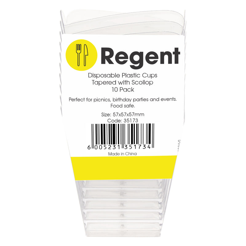 REGENT DISPOSABLE PLASTIC CUPS TAPERED WITH SCOLLOP 10PCS (75X80MM DIA)