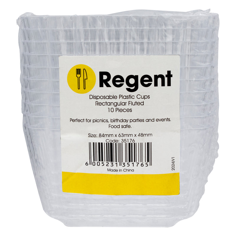 REGENT DISPOSABLE PLASTIC CUPS RECTANGULAR FLUTED 10PCS, (84X63X48MM)