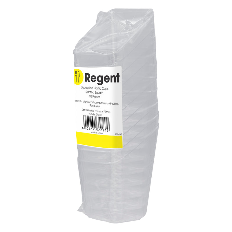 REGENT DISPOSABLE PLASTIC CUPS SQUARE SLANTED 10PCS, (50X50X77MM)