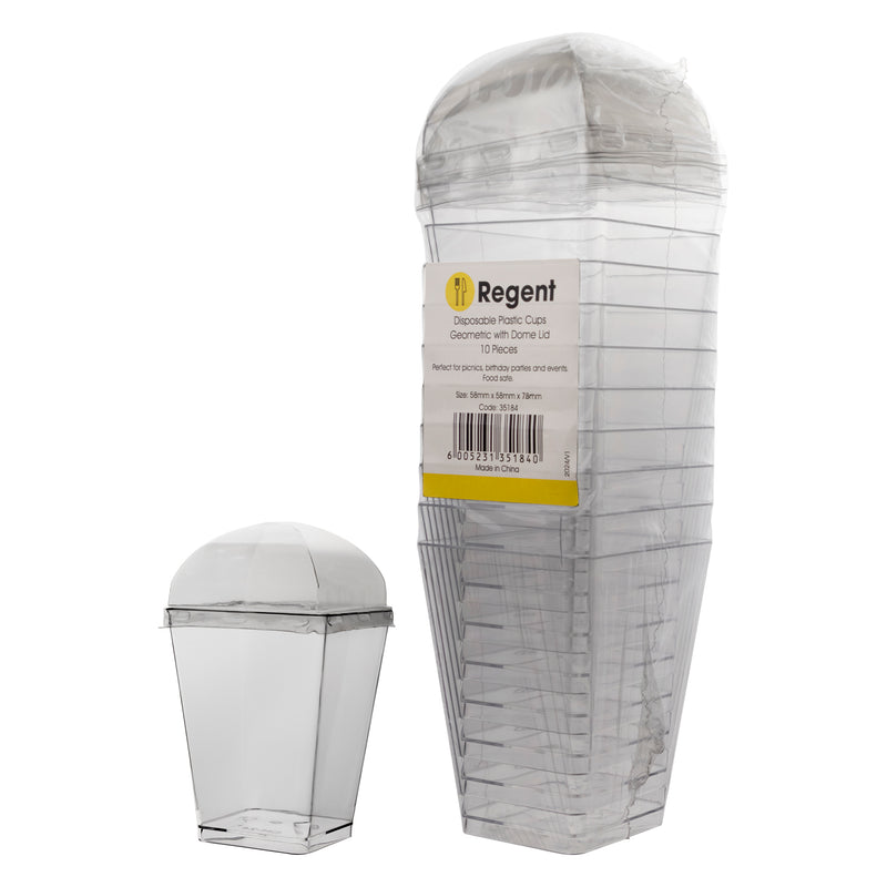 REGENT DISPOSABLE PLASTIC CUPS GEOMETRIC WITH DOME LID 10SETS, 160ML (58X58X100MM)