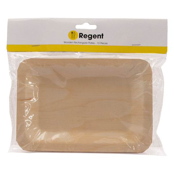 REGENT DISPOSABLE WOODEN RECTANGULAR PLATES 10PCS, (190X130X10MM)