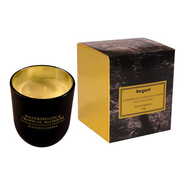 REGENT SCENTED CANDLE BLACK JAR SMALL, WATERMELON & TROPICAL BLOSSOM 130G, (80X69MM DIA)