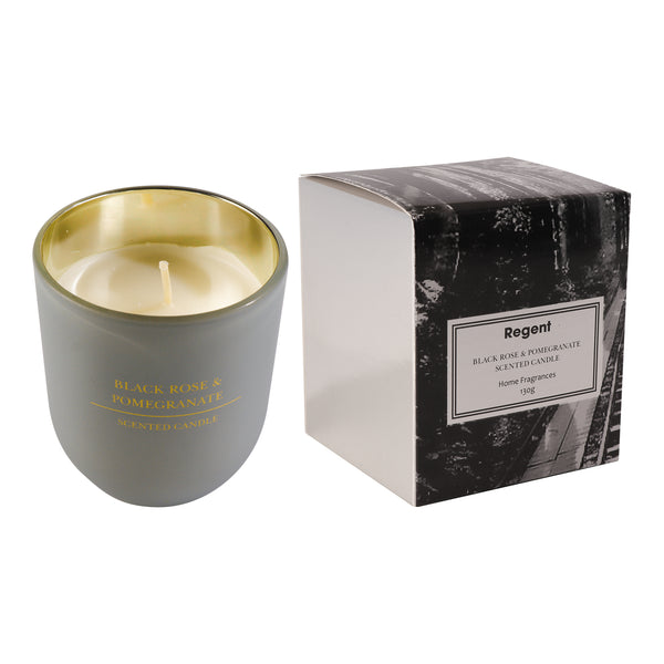 REGENT SCENTED CANDLE GREY JAR SMALL, BLACK ROSE & POMEGRANATE 130GR, (80X69MM DIA)