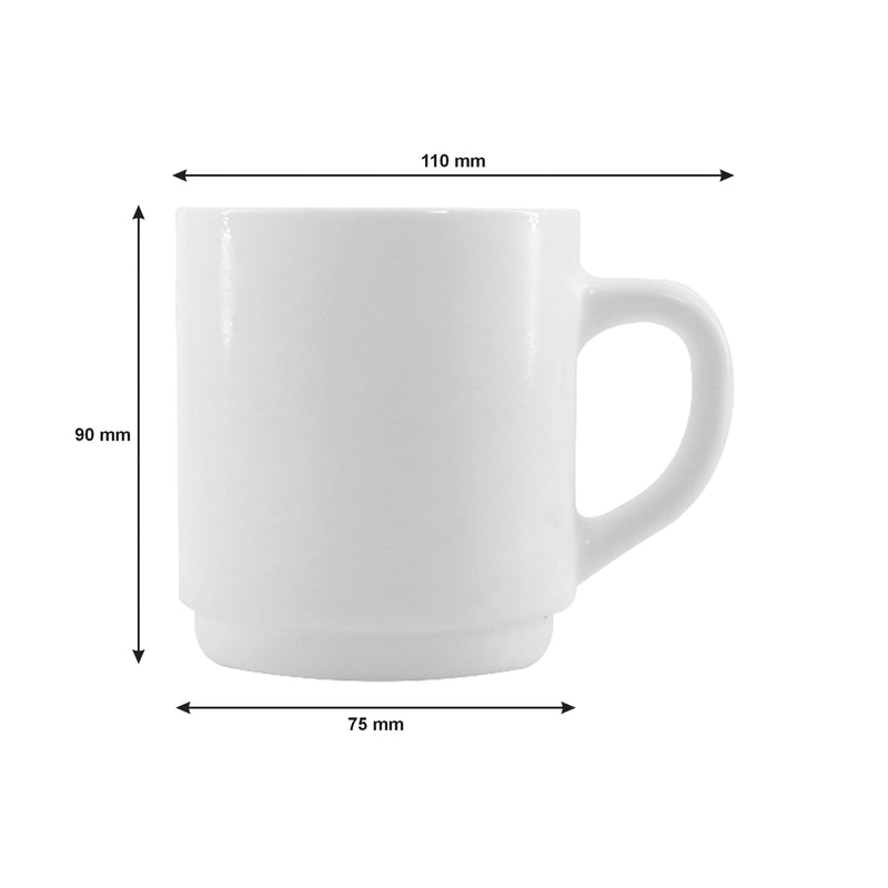 LUMINARC EVERYDAY OPAL GLASS WHITE CAN SHAPE STACKING MUG, (290ML)