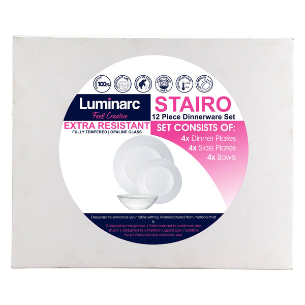 LUMINARC STAIRO WHITE OPAL DINNERWARE 12 PIECE SET