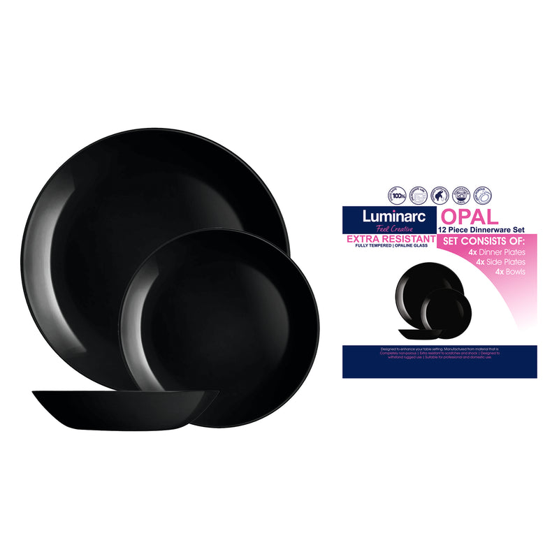 LUMINARC OPAL BLACK DINNERWARE 12 PIECE SET