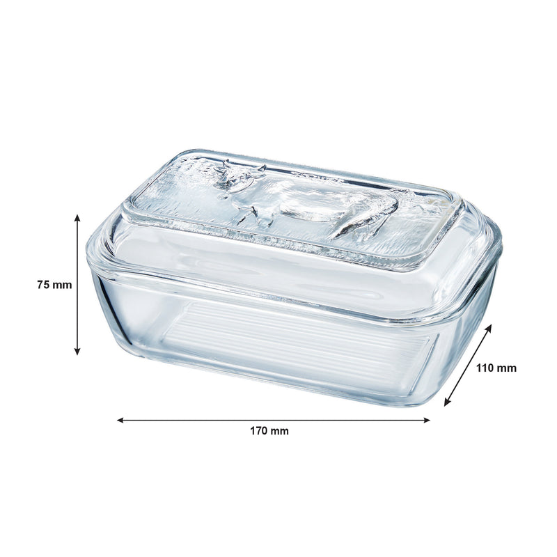 LUMINARC TEMPERED GLASS COW BUTTER DISH, (110X170X75MM)