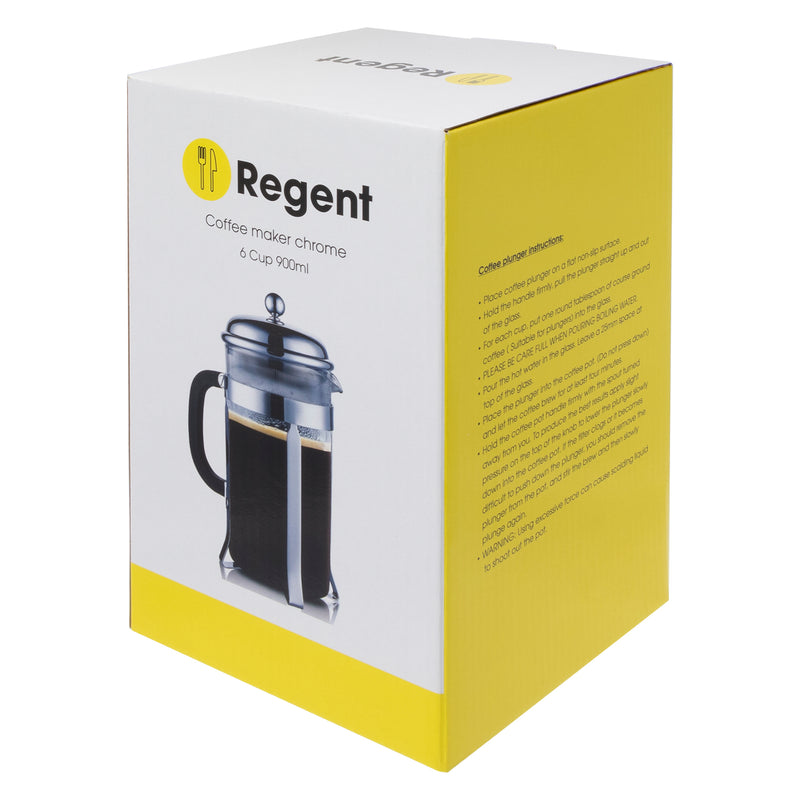 REGENT COFFEE PLUNGER WITH CHROME FRAME 6 CUP, (900ML)