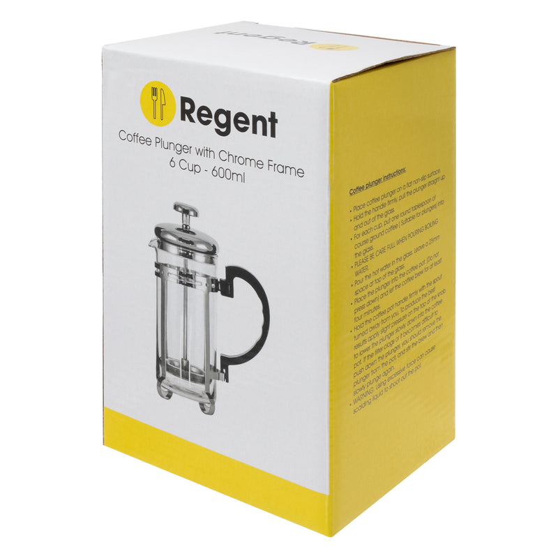 REGENT COFFEE PLUNGER WITH CHROME FRAME 6 CUP, (600ML)