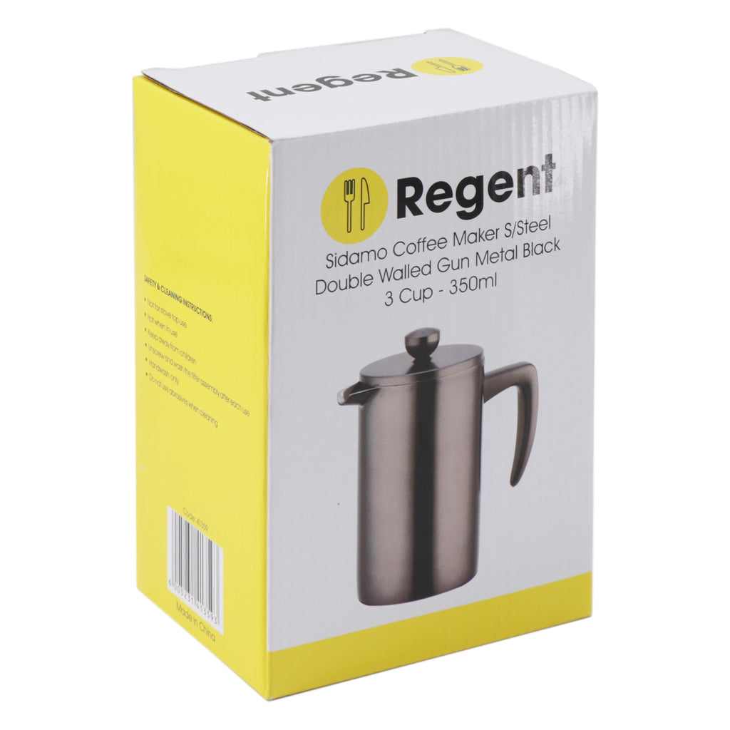 REGENT SIDAMO COFFEE MAKER DOUBLE WALL GUN METAL BLACK ST STEEL 3 CUP, (350ML)