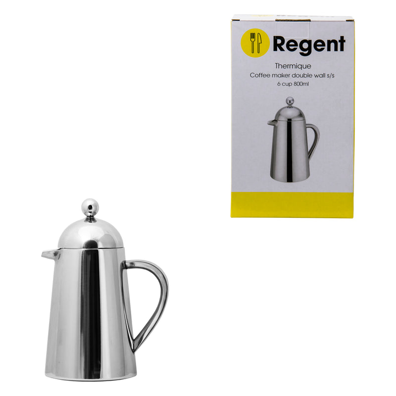 REGENT THERMIQUE COFFEE PLUNGER DOUBLE WALL ST STEEL 6 CUP, (800ML)