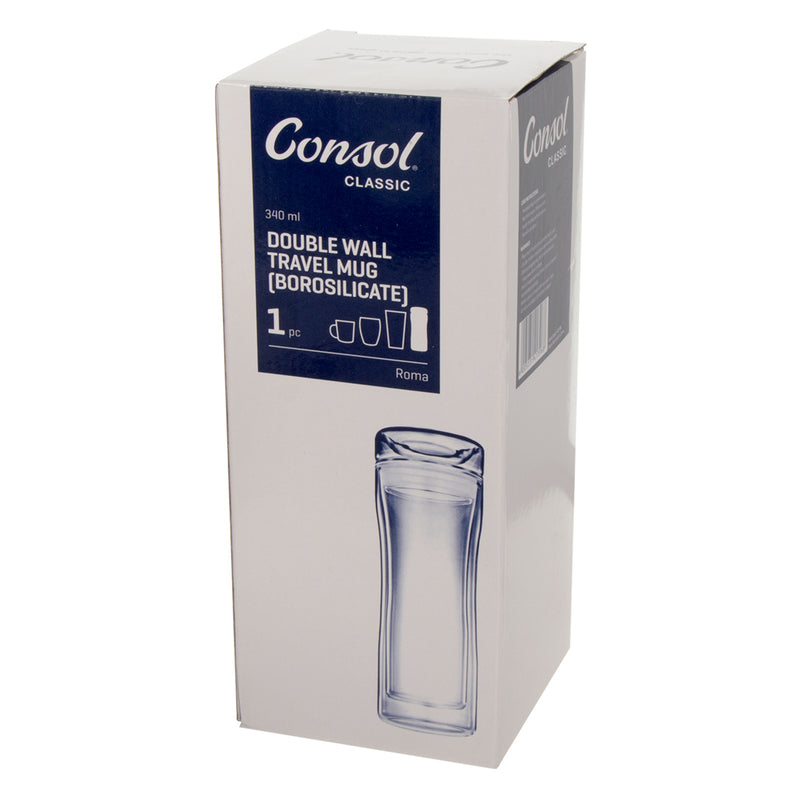 CONSOL ROMA DOUBLE WALL TRAVEL MUG WITH LID, 340ML (80MM DIAX150MM)