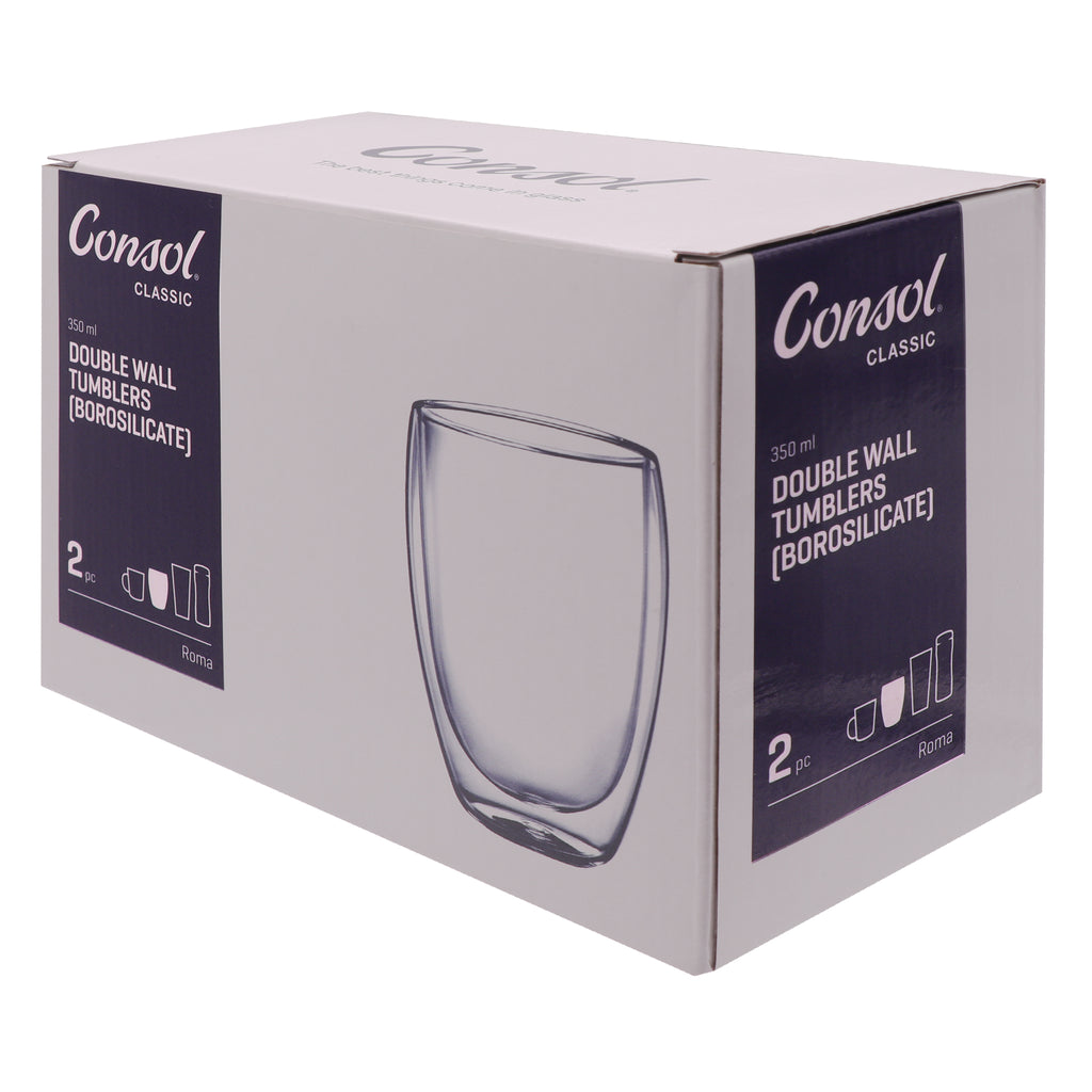 CONSOL ROMA DOUBLE WALL BOROSILICATE GLASS TUMBLER 2 PIECE SET, (350ML)