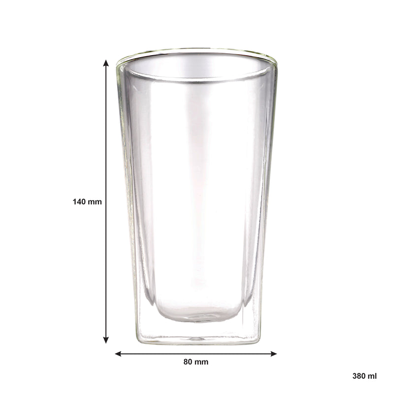 CONSOL ROMA DOUBLE WALL SQUARE BOROSILICATE GLASS TUMBLER 2 PIECE SET, (380ML)