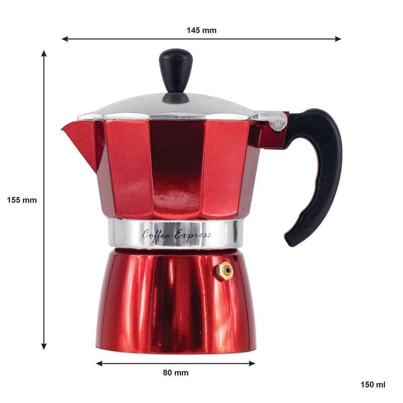 REGENT COFFEE MAKER ALUMINIUM 2 TONE RED & SILVER 3 CUP, (150ML)