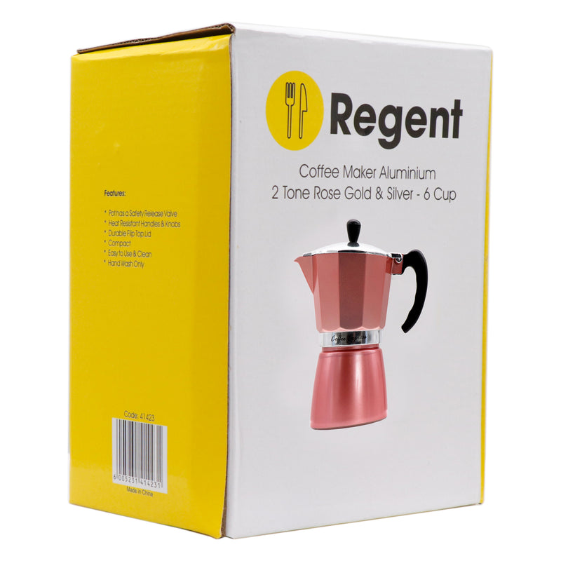 REGENT COFFEE MAKER ALUMINIUM 2 TONE ROSE GOLD & SILVER 6 CUP, (275ML)