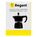 REGENT COFFEE MAKER ALUMINIUM 2 TONE MATT BLACK WITH SILVER 3 CUP, (150ML)